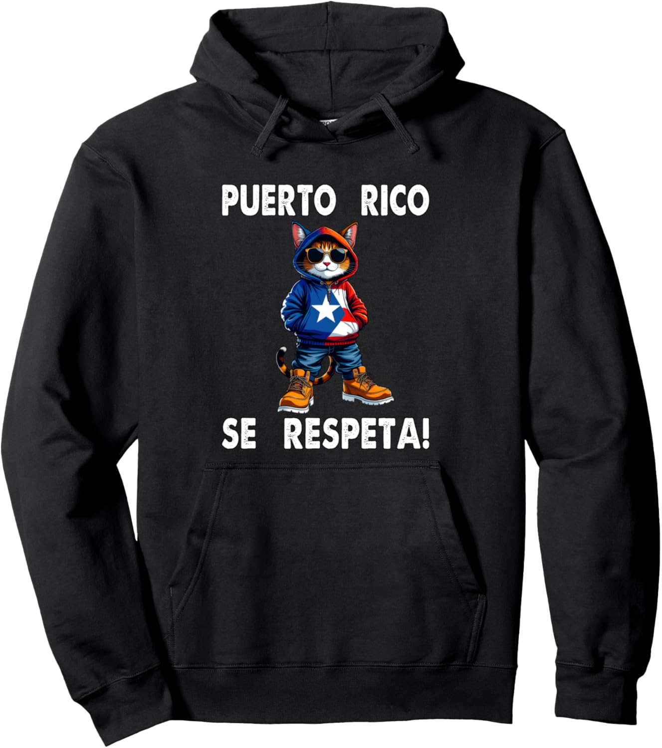 

Пуэрто-Рико Se Respeta! Рекламная толстовка с капюшоном Boricua Cat с флагом Puerto Rico Se Respeta Collection, More Here, черный