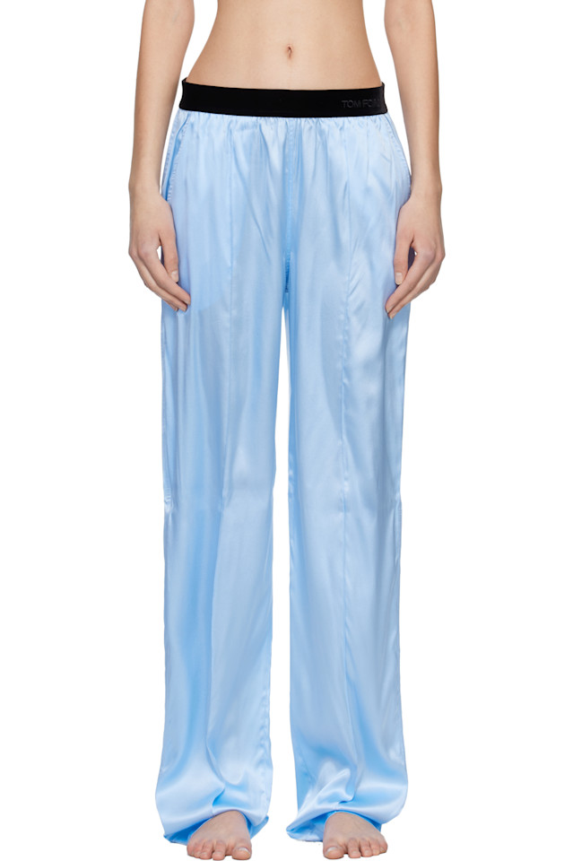 

Tom Ford Синие эластичные шелковые атласные пижамные брюки для отдыха
