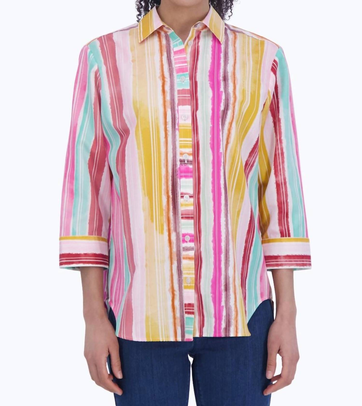 

Женская рубашка бойфренда в акварельные полоски Foxcroft, цвет watercolor stripes