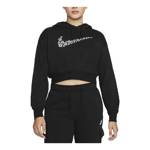 

Свитер sportswear logo embroidered loose fleece hoodie black Nike, черный