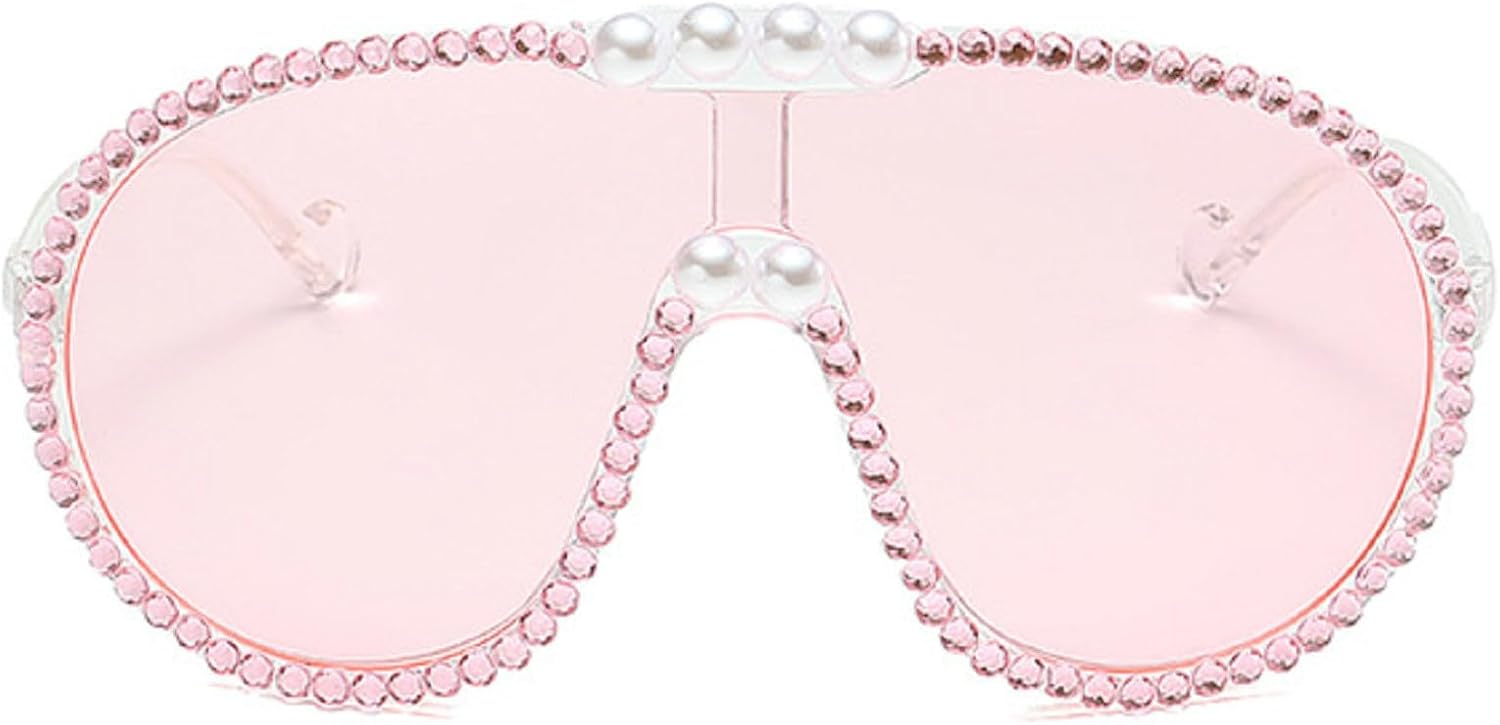 

Винтажные большие солнцезащитные очки-пилот с бриллиантами для женщин, модные очки для вечеринок, стильные панк-очки, цельные солнцезащитные очки со стразами mincl, Pink