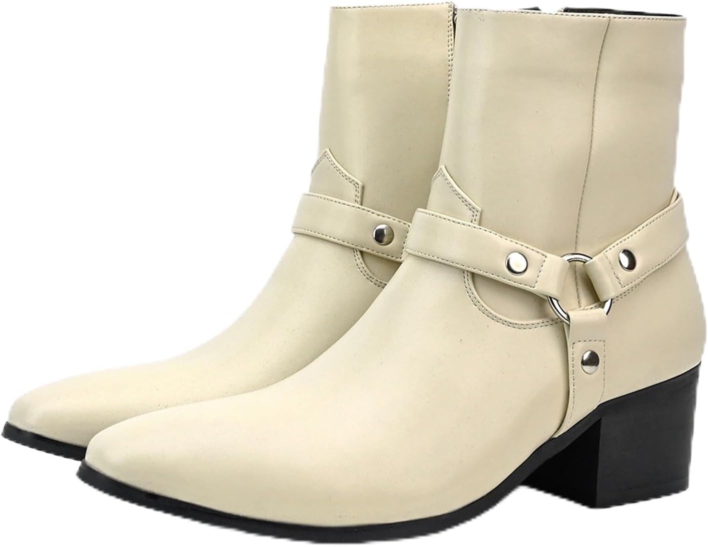 

Мужские кожаные ботинки челси на массивном каблуке с ремешком и пряжкой, модный носок, боковая молния, высокий каблук, высокие формальные оксфорды, повседневные бизнес-ботинки чукка Oxneuhg, бежевый