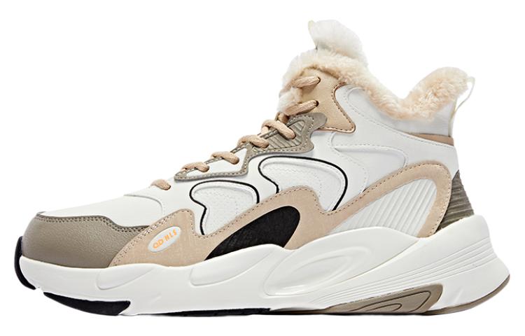 

Антискользящие износостойкие высокие повседневные кроссовки мужские бело-коричневые QIAODAN