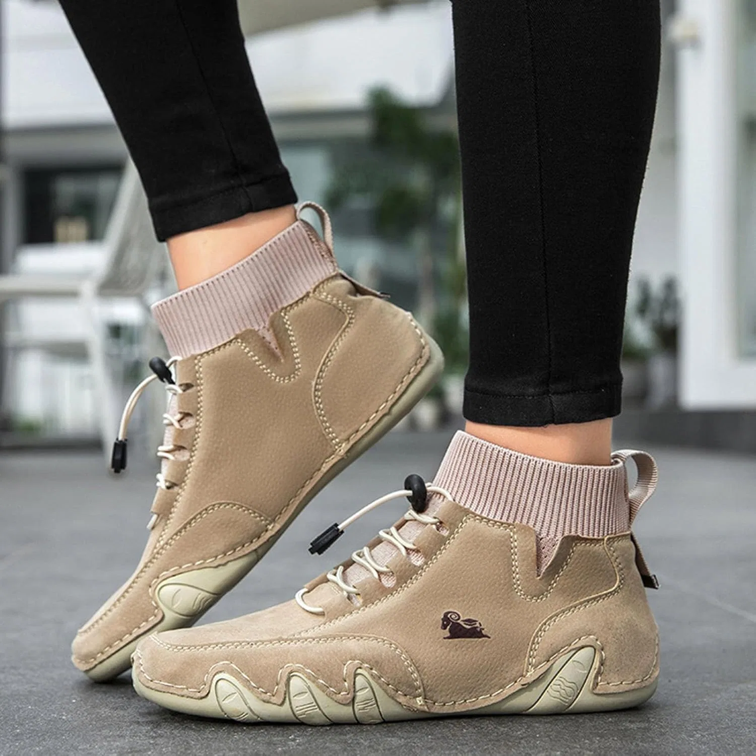 Обувь для ходьбы босиком унисекс кожаная Generisch, B01 Khaki — фото 3