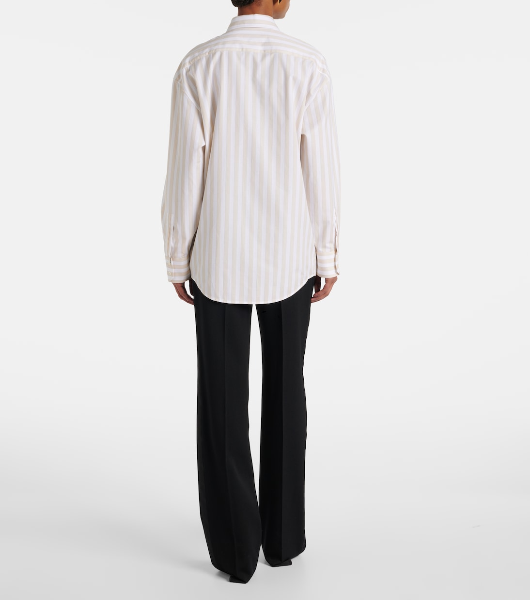 Рубашка из хлопка в полоску Cassandre Saint Laurent, Craie Beige — фото 3