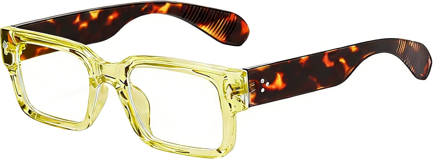 

Солнцезащитные очки Kursan Square Thick Frame Black для мужчин и женщин, модные прямоугольные солнцезащитные очки с защитой от УФ-излучения UV400, 3 Transparent Yellow Leopard(blue Light Blocking Glasses)