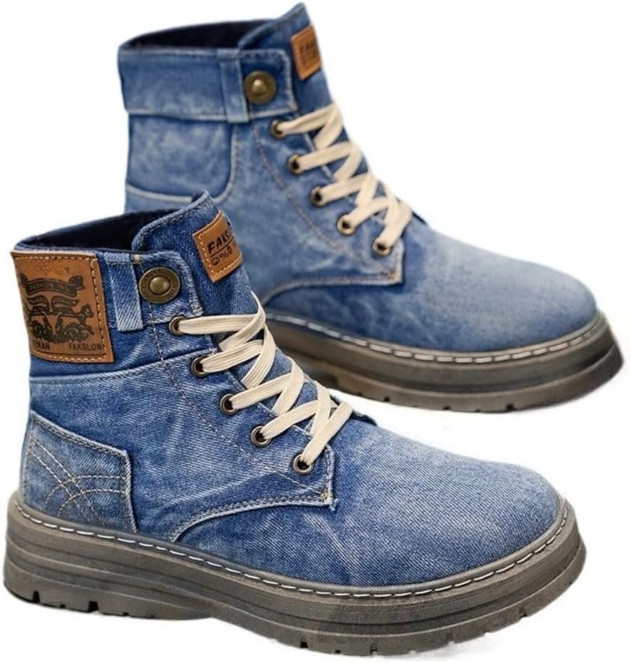 

Мужские синие джинсовые ботинки на шнуровке с высокой посадкой, массивной подошвой, повседневные ботинки до щиколотки для ежедневной носки, ретро-кроссовки, обувь для ходьбы Spedify