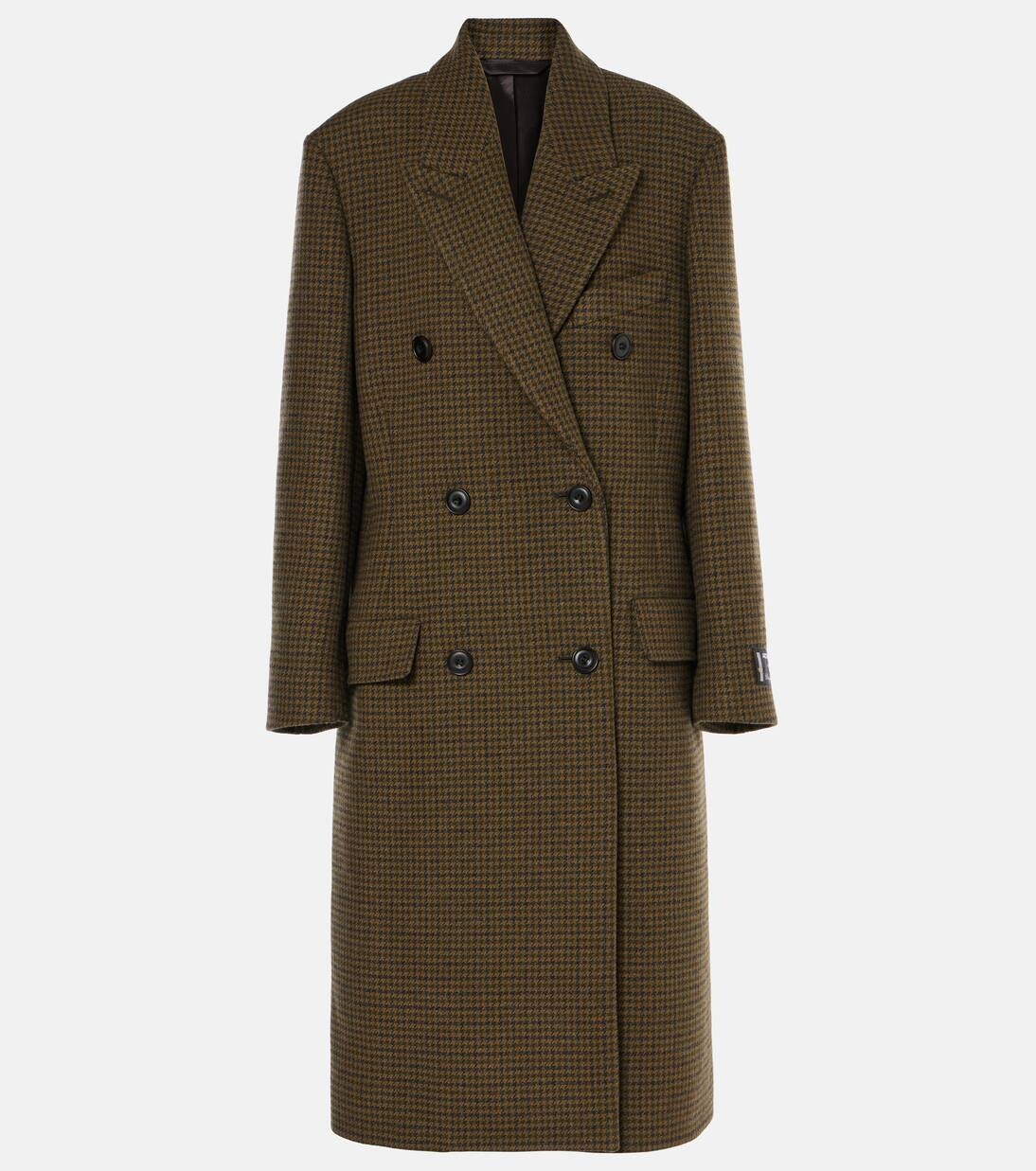 

Клетчатое двубортное пальто из смесовой шерсти Acne Studios, цвет khaki green