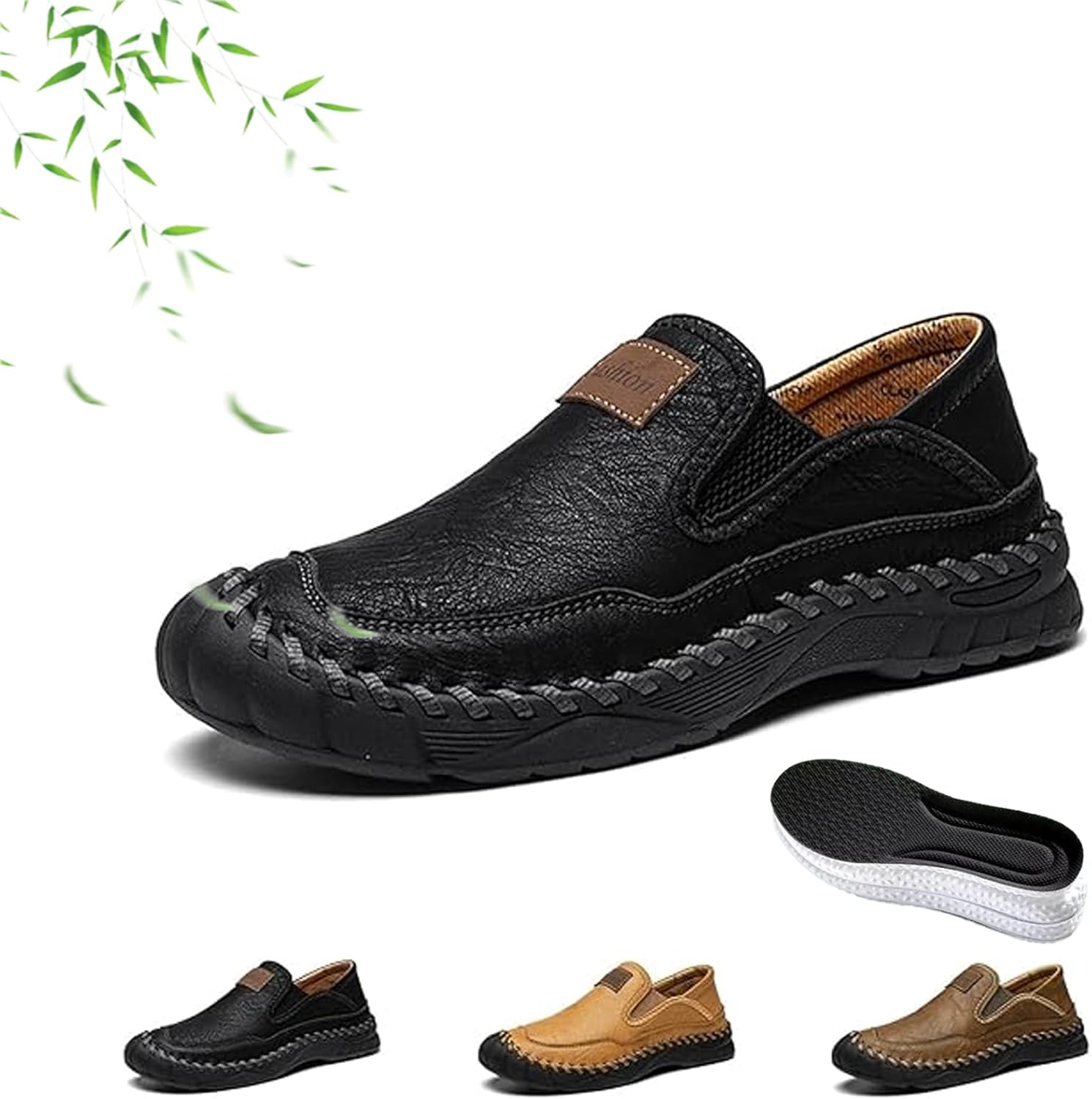 

Мужские ручной работы ортопедические кожаные лоферы для улицы, дышащие повседневные деловые кожаные туфли, удобные нескользящие туфли без шнурков для вождения, прогулок и путешествий Wxdstw, черный