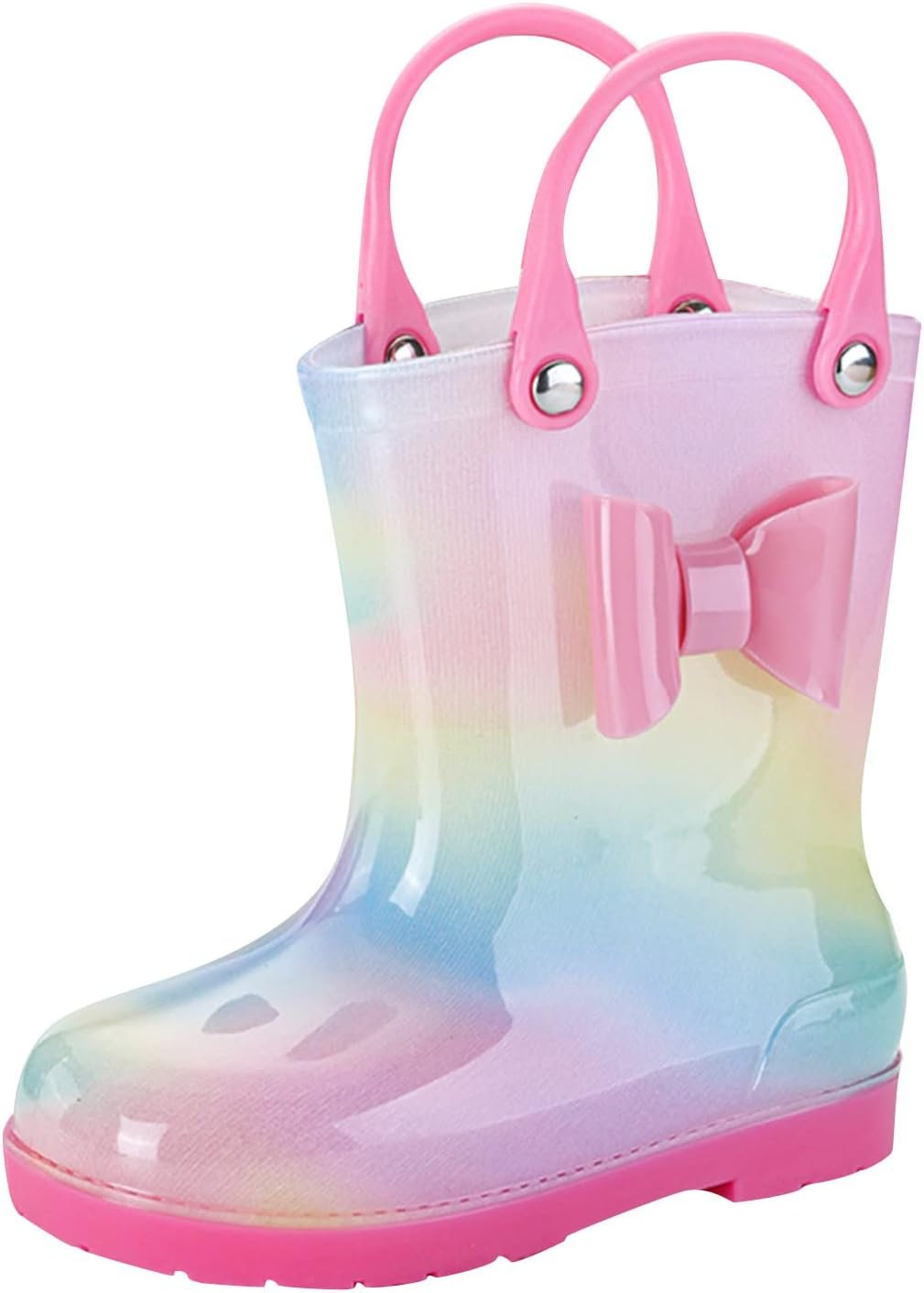 

Детские резиновые сапоги с радужным узором для мальчиков и девочек, с удобными ручками для надевания, водонепроницаемые сапоги для игр на улице, детские Generic, A