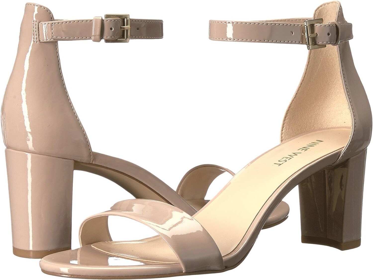 Босоножки Pruce Block Heel Sandal Nine West, цвет Natural Sleek Patent PU