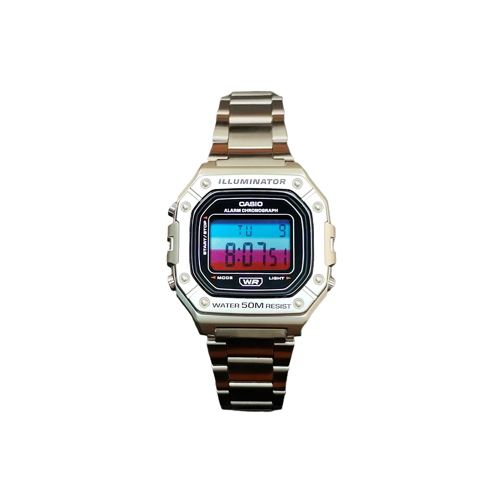 

CASIO Часы G Shock W 218HD 1A, Silver Dial with Blue and Red Stripes, Watch Crystal