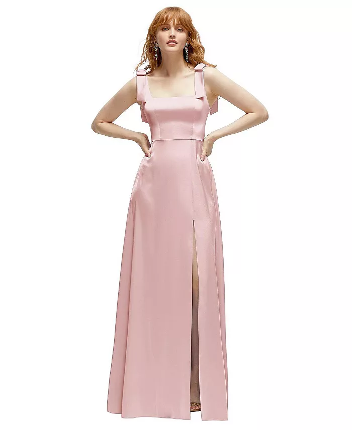 

Платье макси из струящегося атласа с квадратным вырезом и бретелями-бантами (размеры plus size) After Six