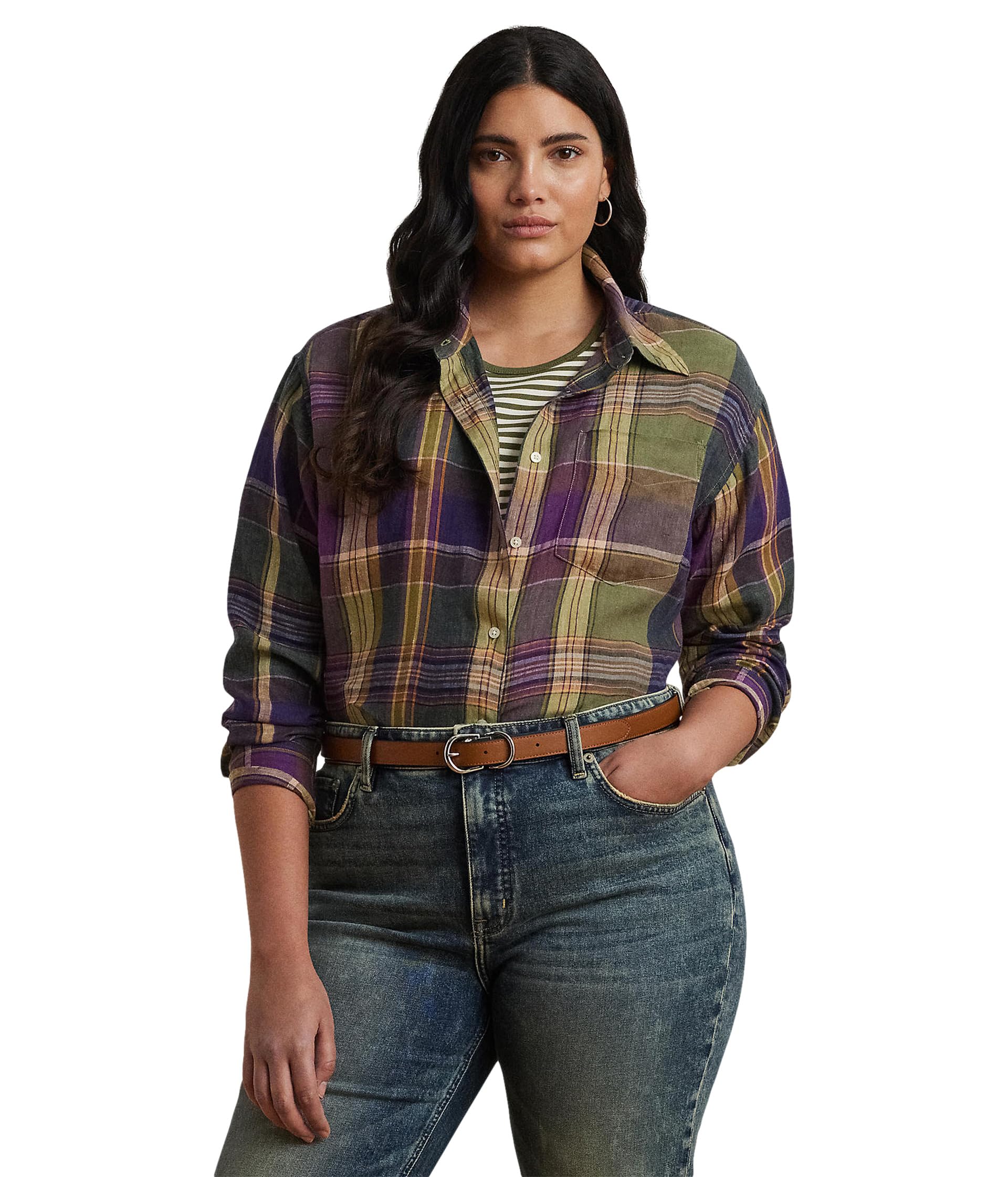 

Футболка Lauren Ralph Lauren Plus Size Brawley Long, цвет Purple/Green Multi
