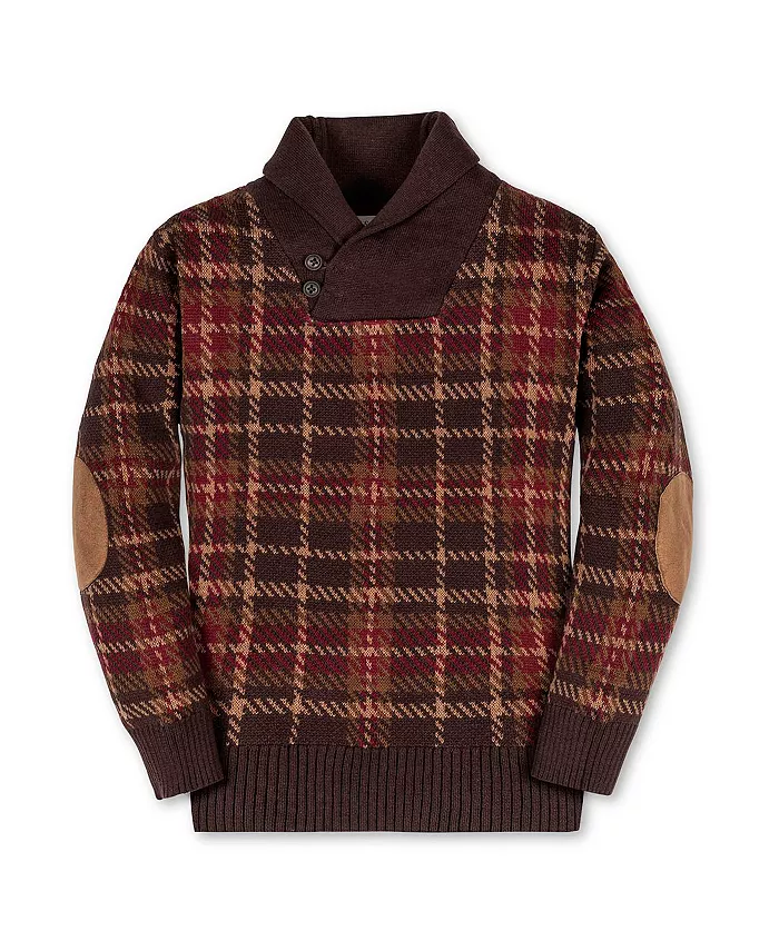 

Органический джемпер с длинным рукавом и воротником шаль для мальчиков с аппликацией на локтях Hope & Henry, коричневый