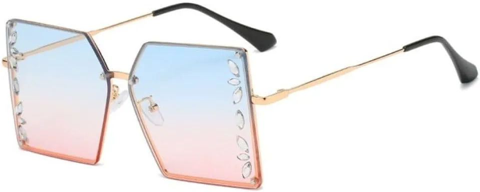 

Солнцезащитные очки MUTYNE без оправы, квадратные, с бриллиантами, большие, роскошные, с кристаллами, для женщин, защита от УФ-излучения UV400, Blue Pink