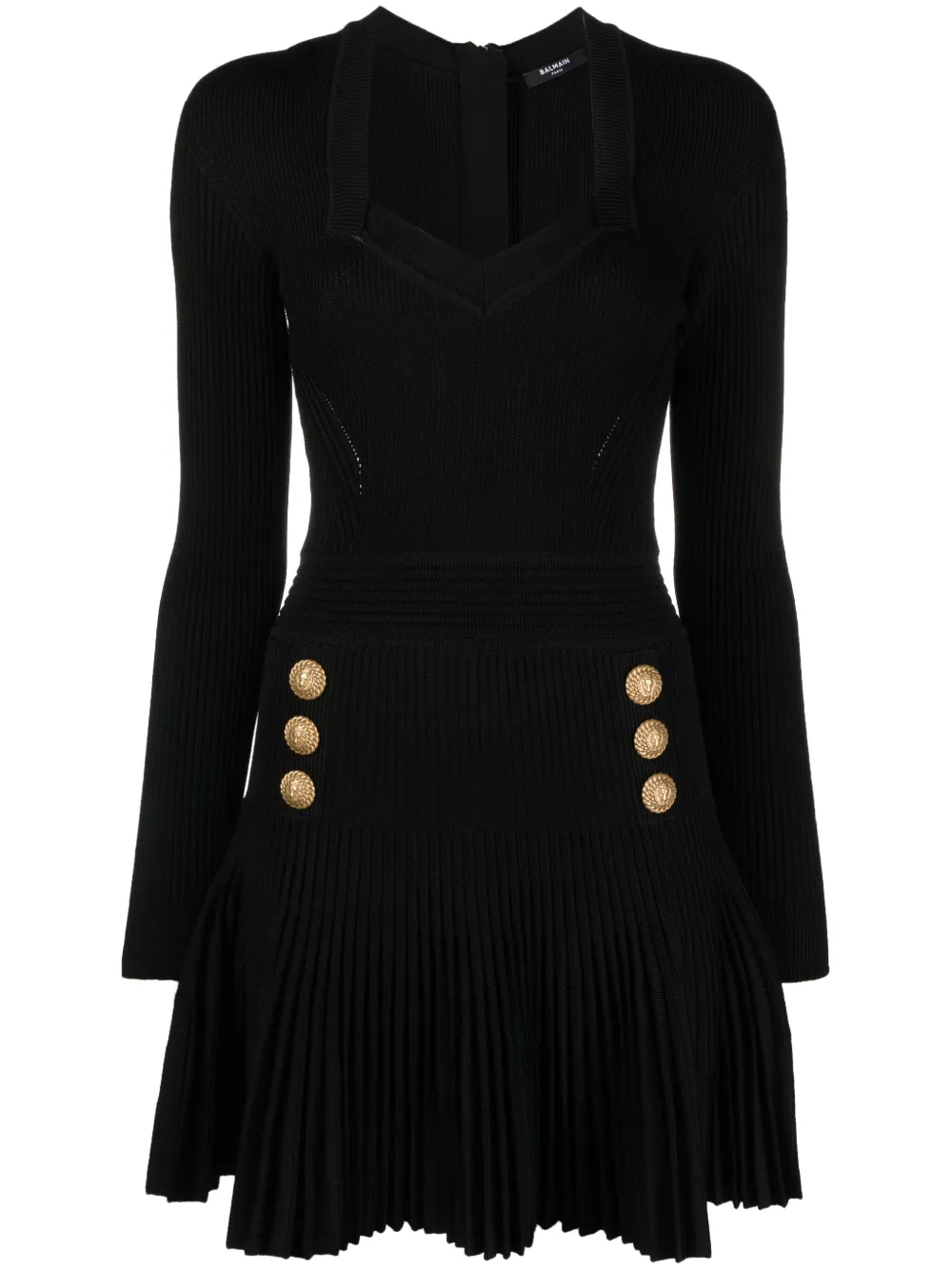

Расклешенное платье в рубчик BALMAIN, черный