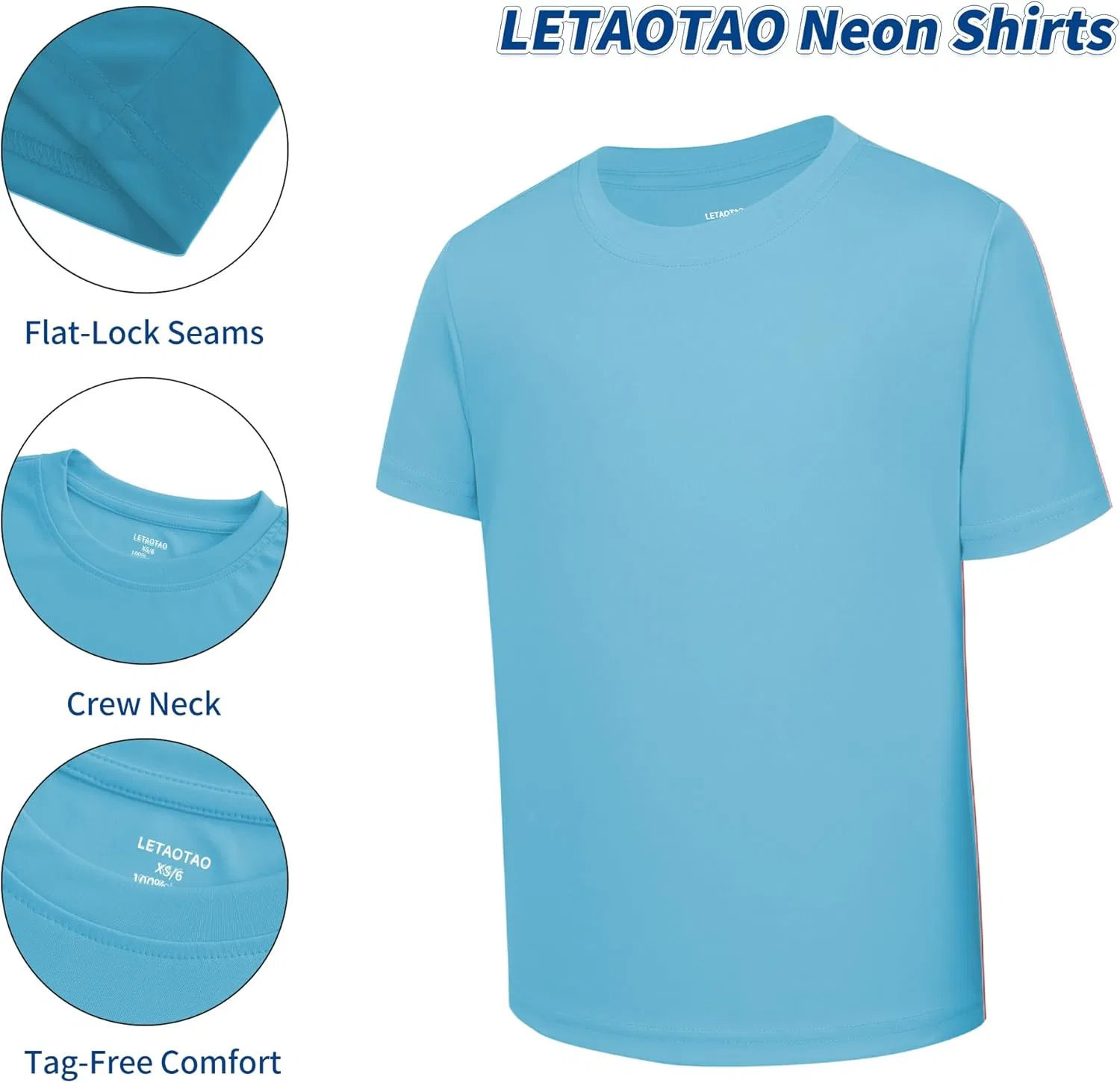 Футболка для мальчиков и девочек с UPF 50+, LETAOTAO, Baby Blue — фото 3