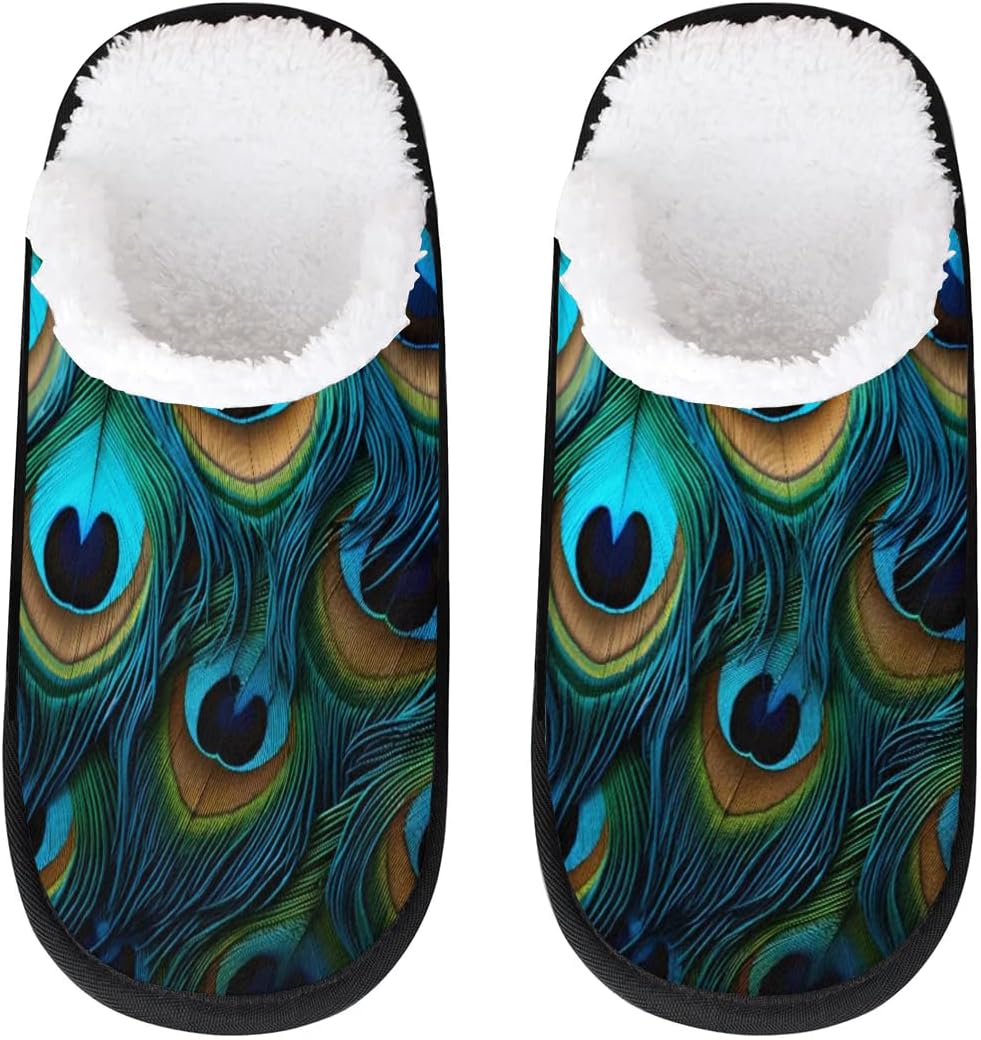 

Тапочки Gublec для женщин и мужчин, уютные с нескользящей подошвой, для дома, теплые плюшевые тапочки для дома, спальни и путешествий, Attractive Peacock Feathers