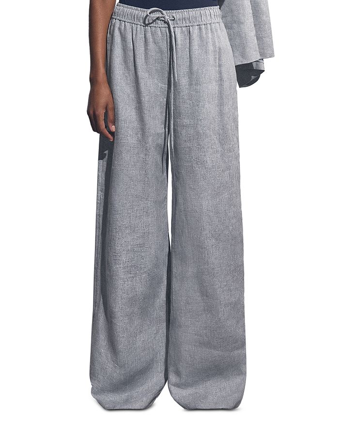 

Укороченные льняные брюки Willow с широкими штанинами REISS, синий