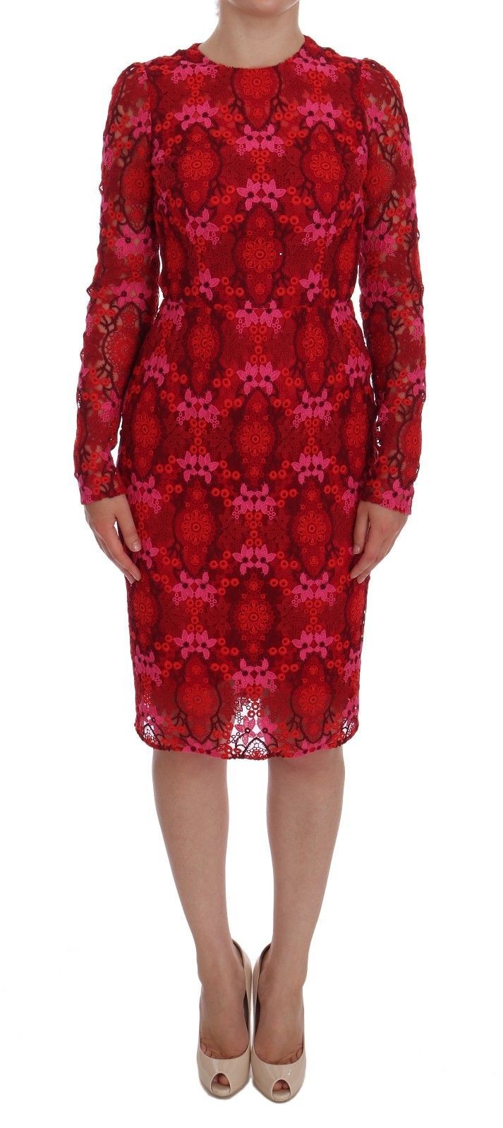 

Платье-футляр длиной до колена из красного рикамо Dolce & Gabbana