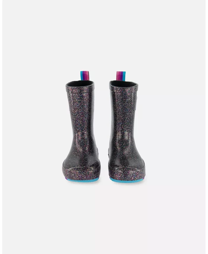 

Детские резиновые сапоги Little Girls Rain Boots Black With Glitter Deux par Deux, черный