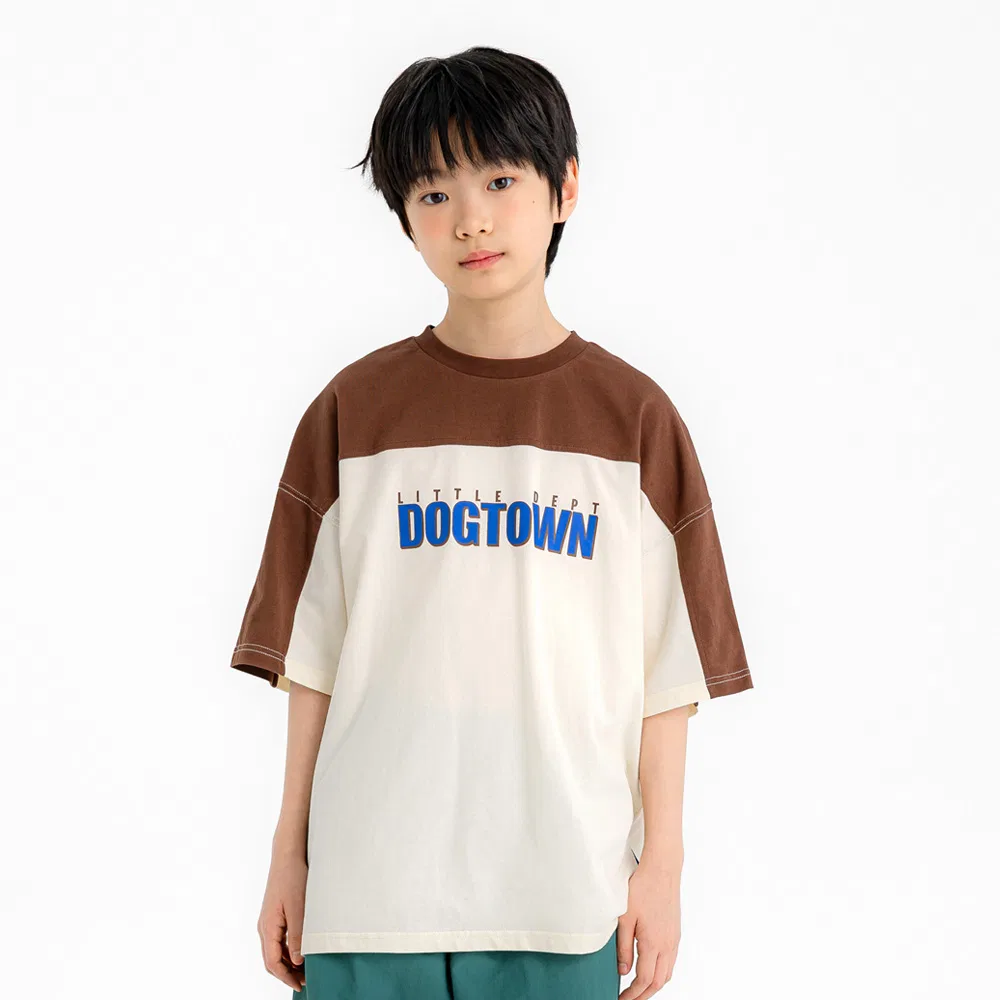 Детская футболка Neutral Color Block коричневая от Little Dept