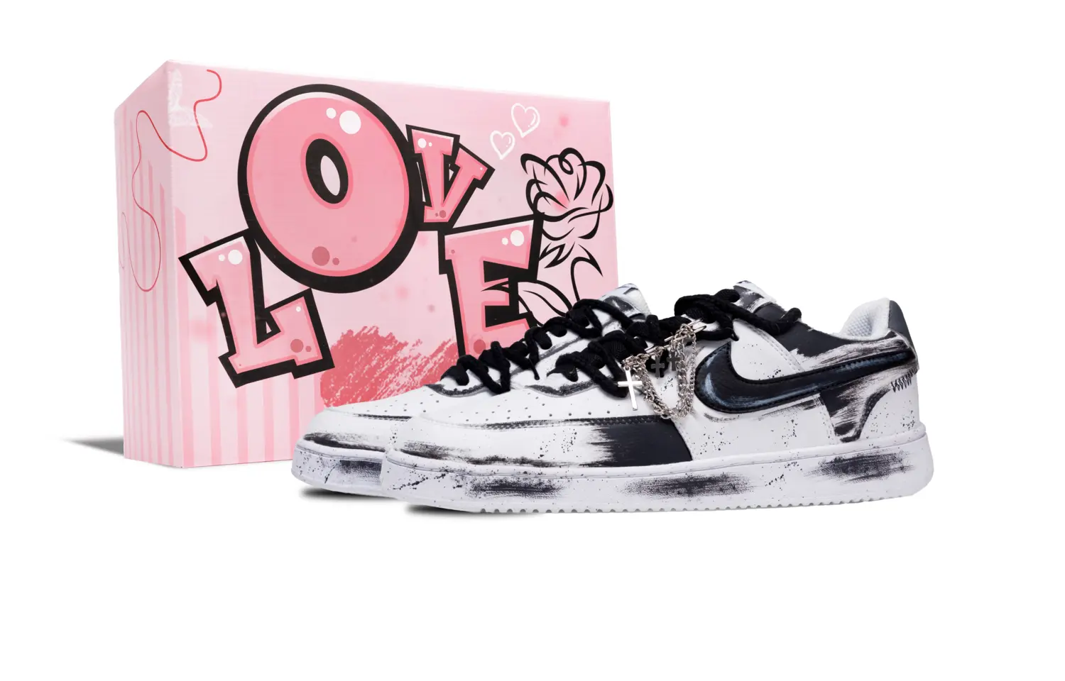 

Nike Кроссовки Court Vision 1 Ink Box с противоскользящим покрытием, износостойкие, низкие, мужские, черные