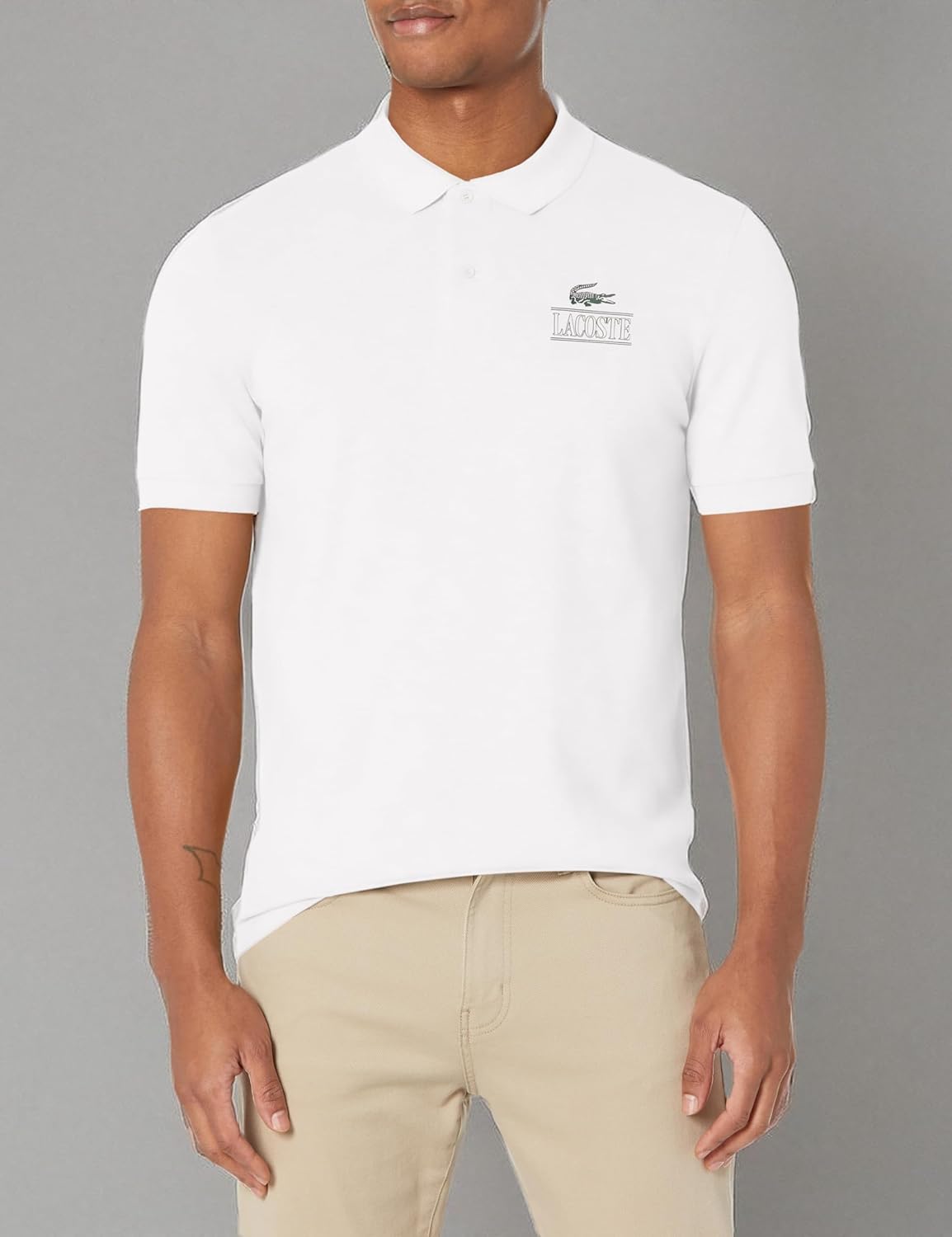 Lacoste мужская короткая рукав поло с принтом крокодила, Blanc — фото 3