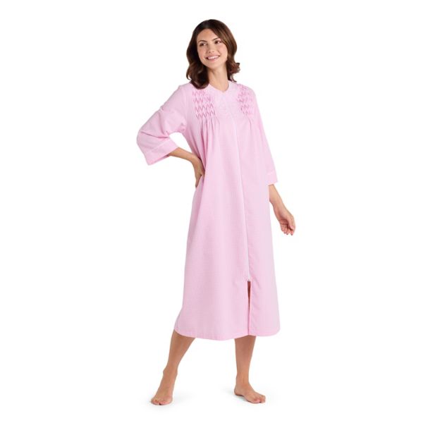 

Женский длинный халат на молнии из сирсакера Miss Elaine Essentials, цвет pink white check