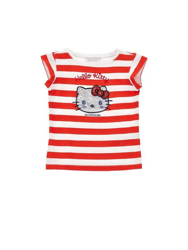 Футболка с принтом hello kitty Monnalisa, Bianco/Rosso