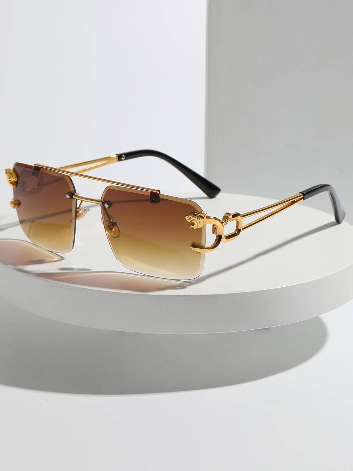 

100 штук солнцезащитных очков без оправы из золотистого цинкового сплава с двойной перемычкой, 7 цветов, оптовая продажа, защита от УФ-излучения UV400 ENSARJOE, 1pc-brown