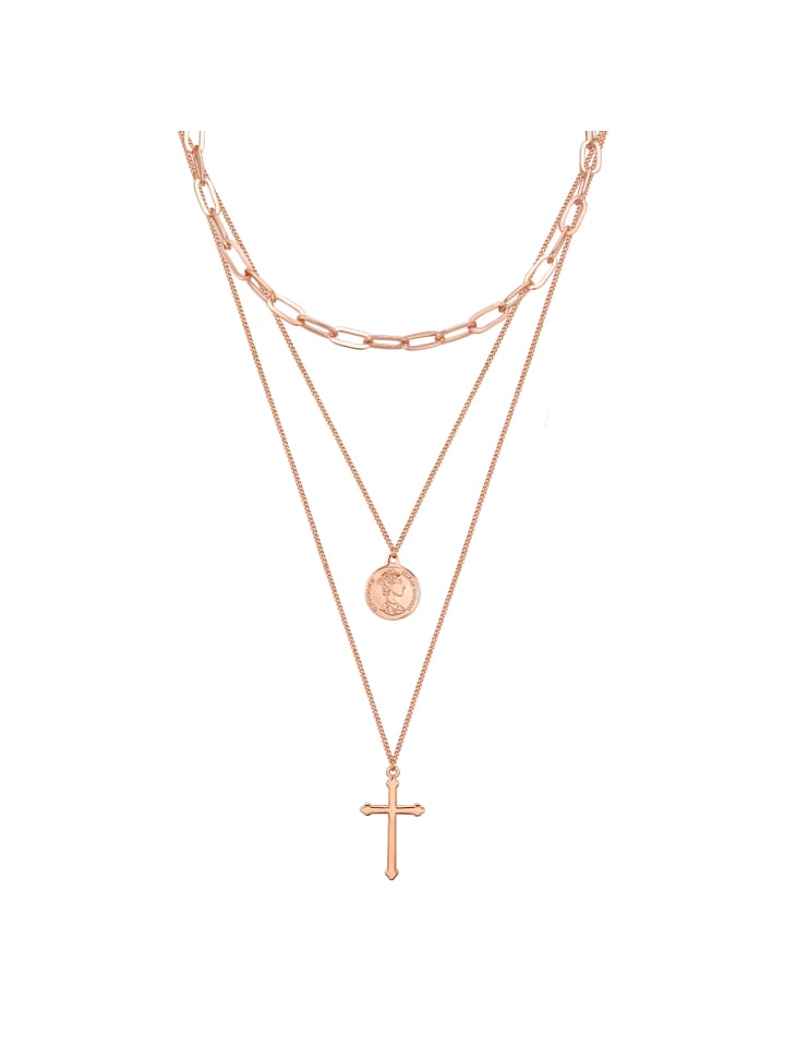 

Lulu & Jane Колье с крестом и монетой из металлического сплава в цвете розового золота