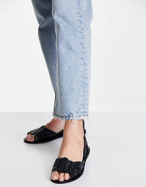 Черные плетеные кожаные сандалии на плоской подошве ASOS DESIGN Francisco — фото 4