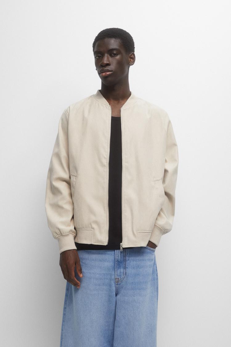 

Куртка-Бомбер из искусственной замши Pull And Bear, бежевый