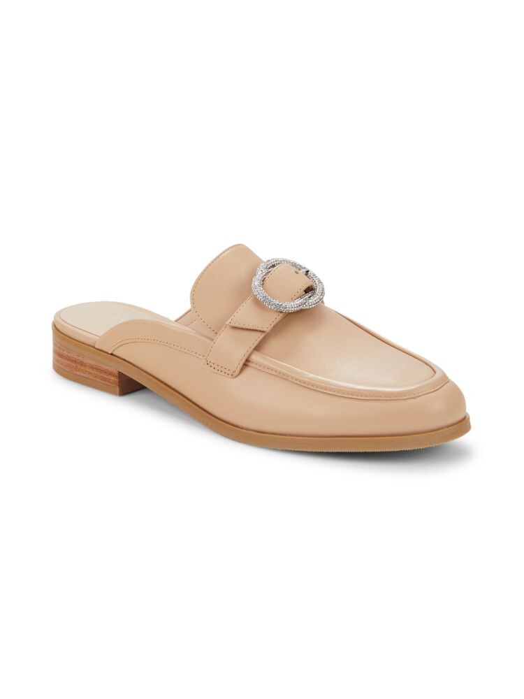 Кожаные мюли с кристаллической пряжкой Stuart Weitzman, цвет Golden Beige — фото 2