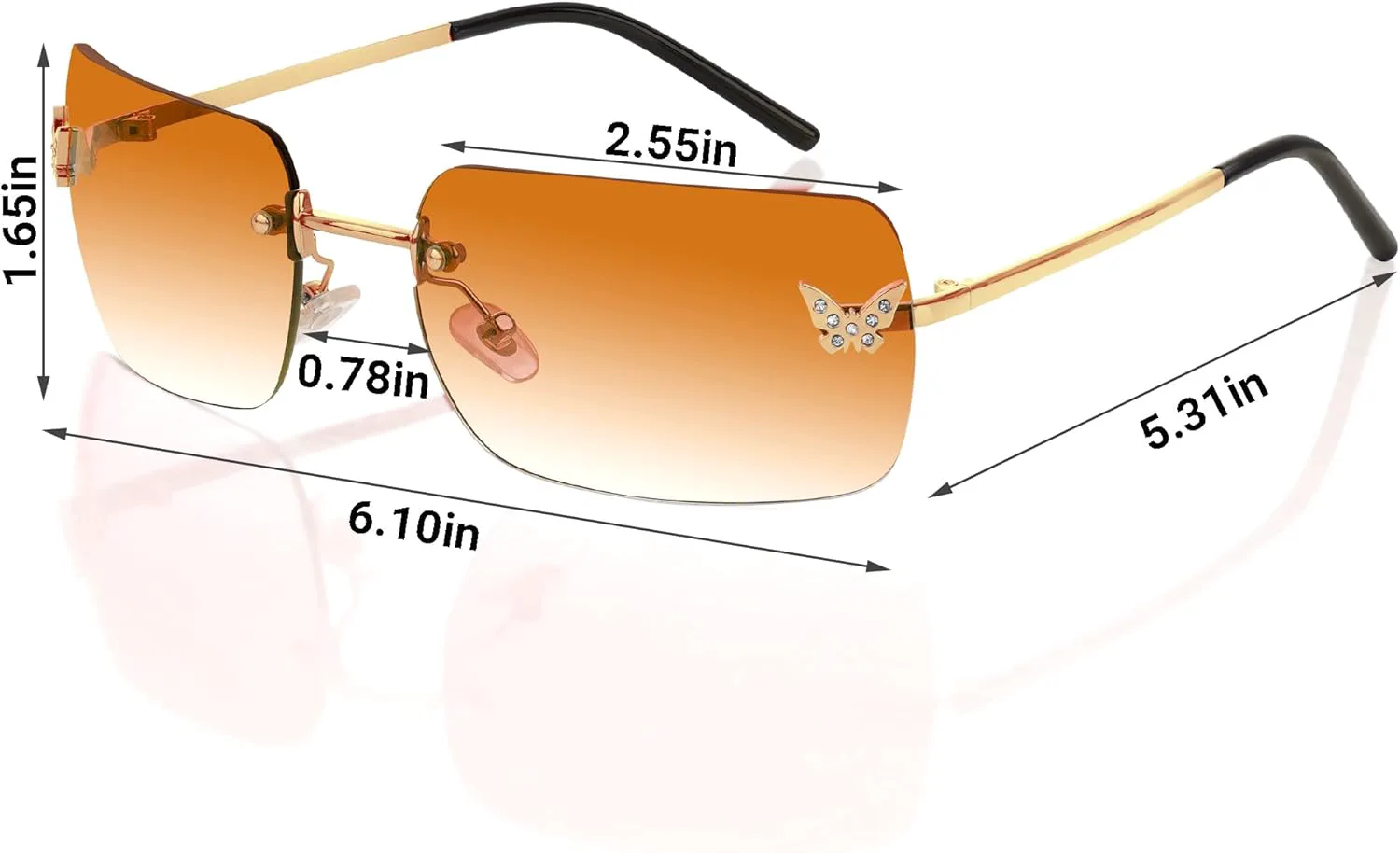 

Солнцезащитные очки Y2k для женщин, без оправы, прямоугольной формы, для создания модного ретро-образа в стиле 2000-х, модные аксессуары для женщин tiggell, Tea