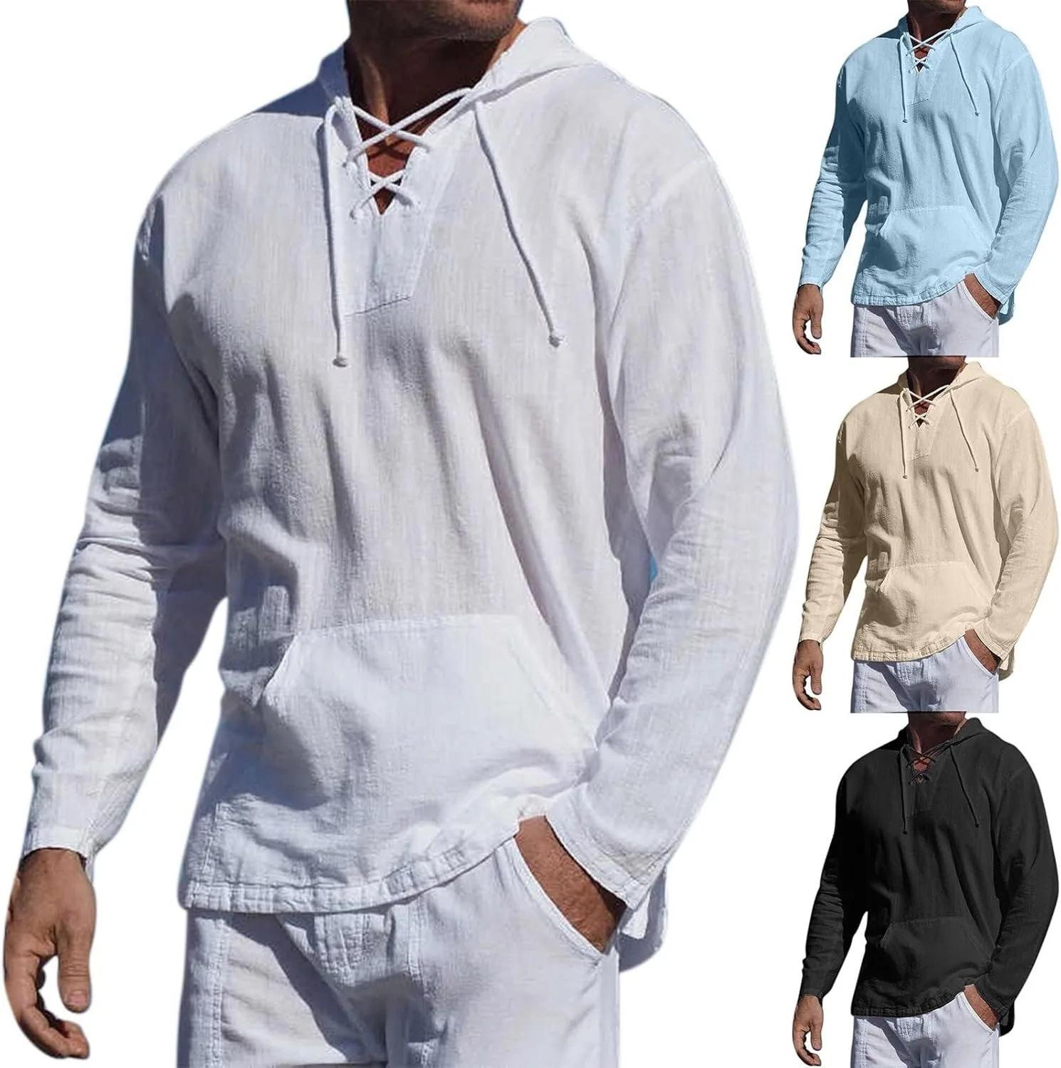 

Мужская повседневная хлопковая льняная толстовка с капюшоном RSZGSWS