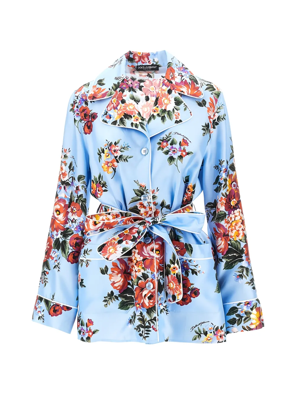 

Шелковая рубашка с принтом "Букет цветов" Dolce & Gabbana, синий