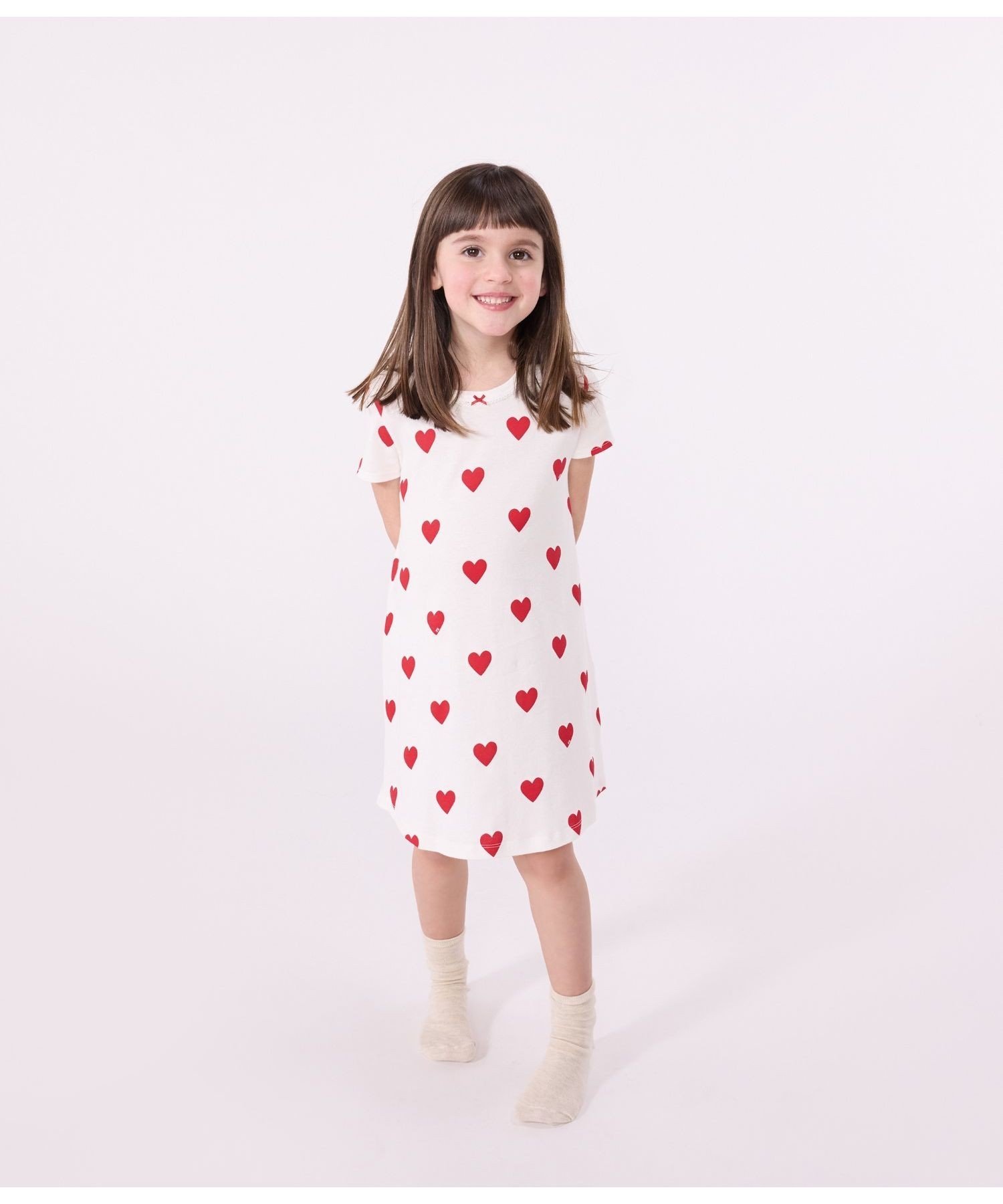 Ночная рубашка с принтом в виде сердечек PETIT BATEAU, Off-white/red