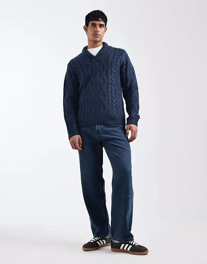 Свитер Levi's Polaris с воротником-шалью и косами, темно-синий меланж — фото 2