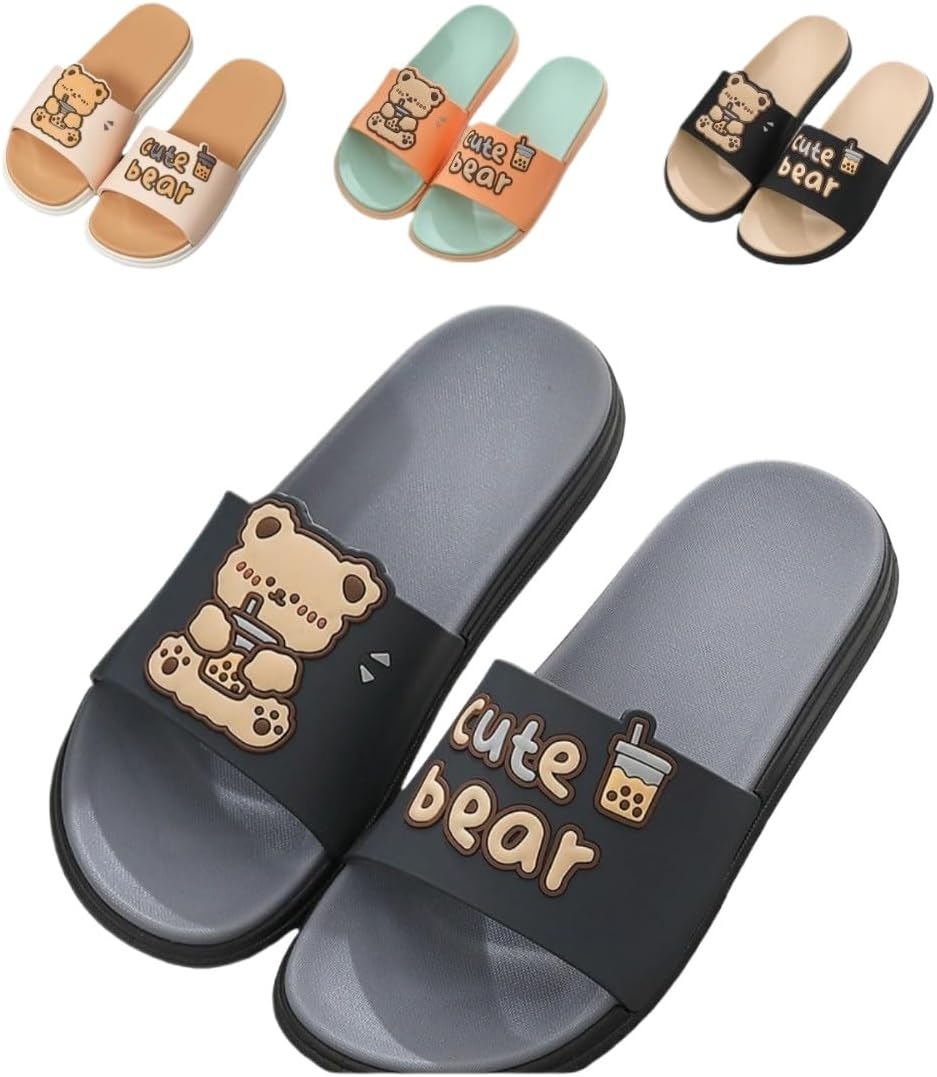 

Милые тапочки с медведем для женщин, летние, мягкие, на платформе, нескользящие, для дома и улицы, кавайные подарки для женщин и мужчин Albiva, черный