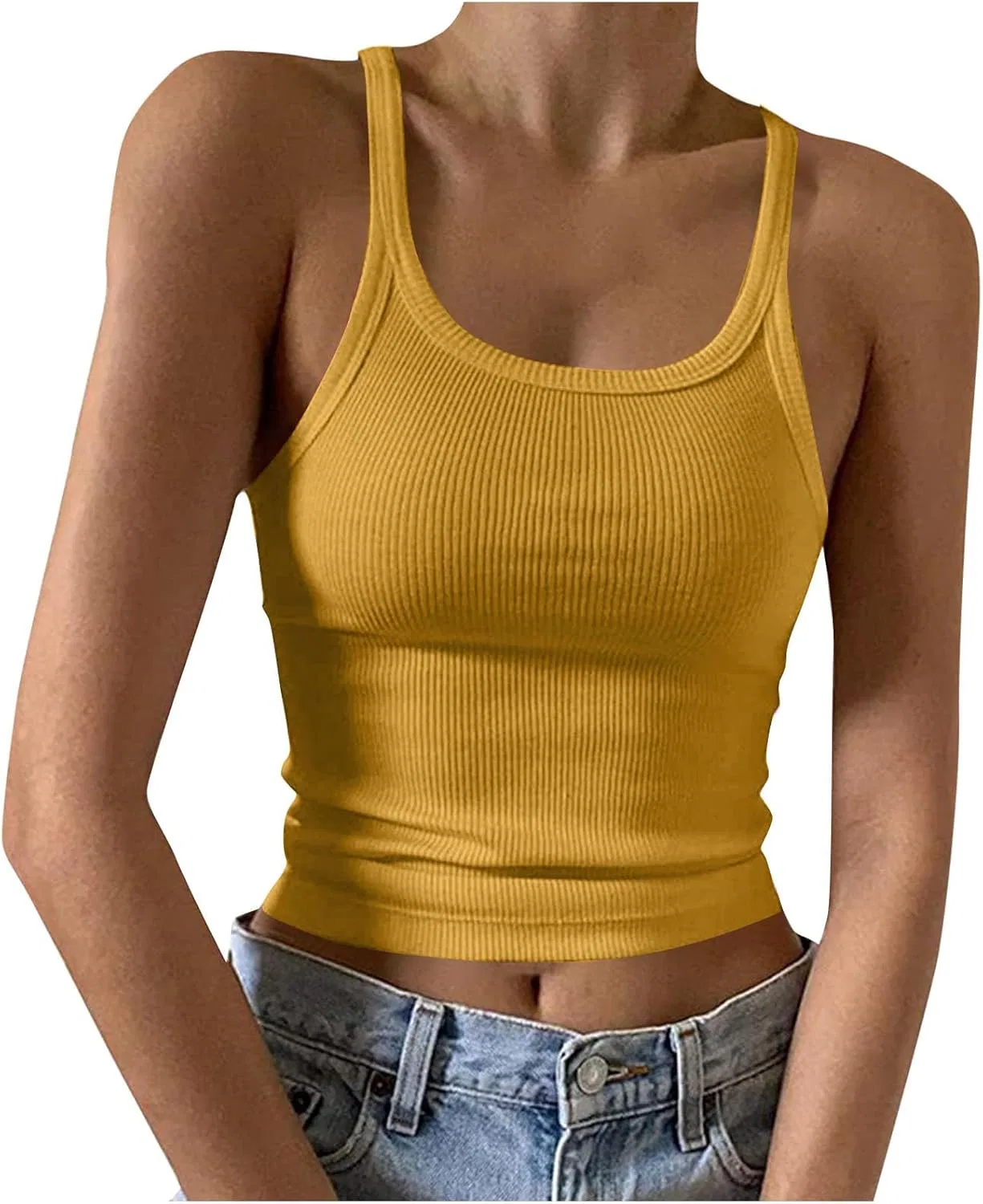Топ-майка женская облегающая, Ribbed Knit, Yellow