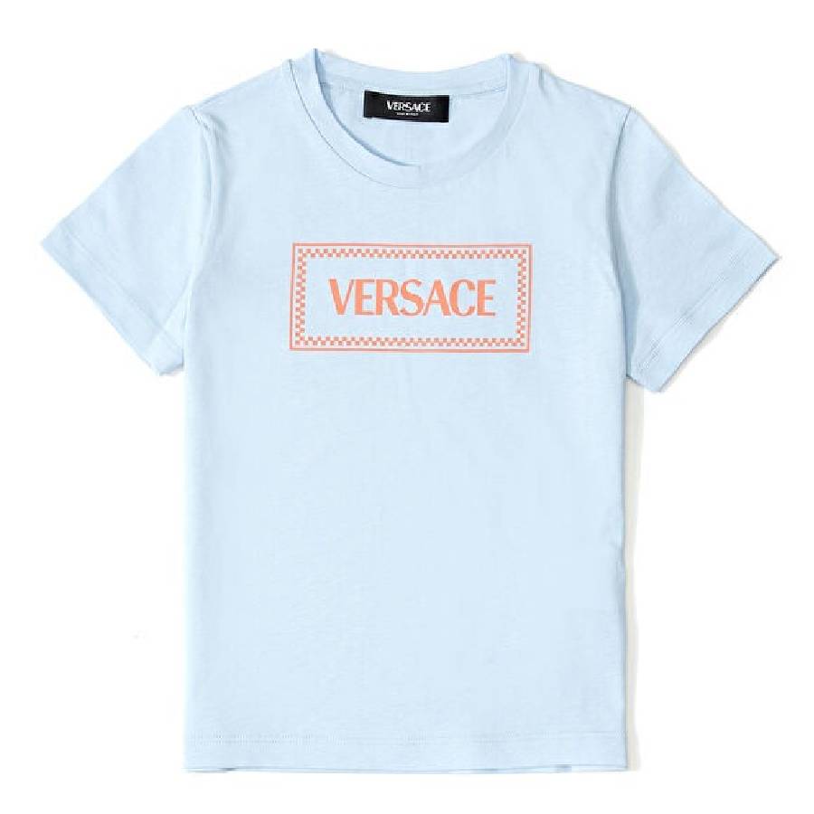 

Рубашка с круглым вырезом и короткими рукавами для мальчиков Young Versace, Azzurro/Corallo
