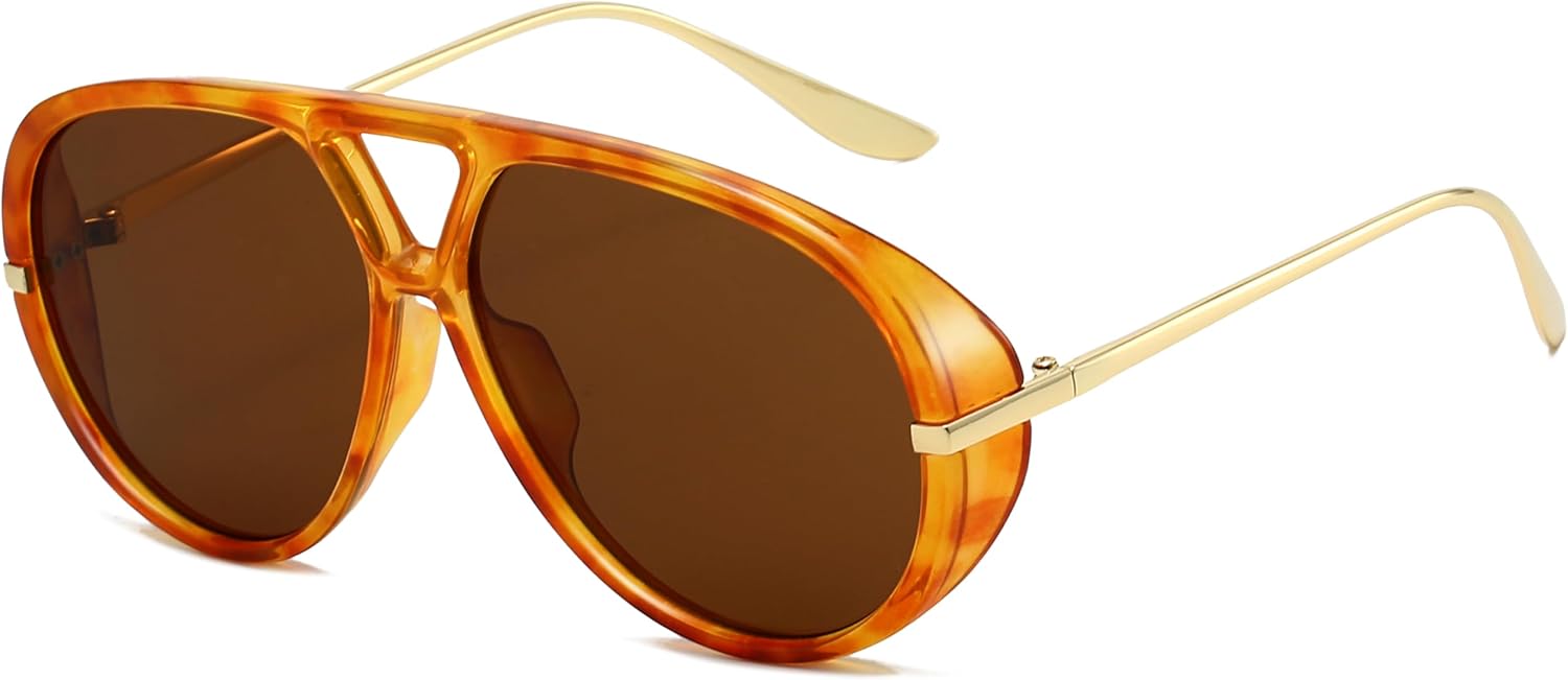 

Модные солнцезащитные очки-авиаторы большого размера для женщин и мужчин, ретро-очки в форме большого круглого щита, винтажные солнцезащитные очки SevenColor, Orange Tortoise/Brown