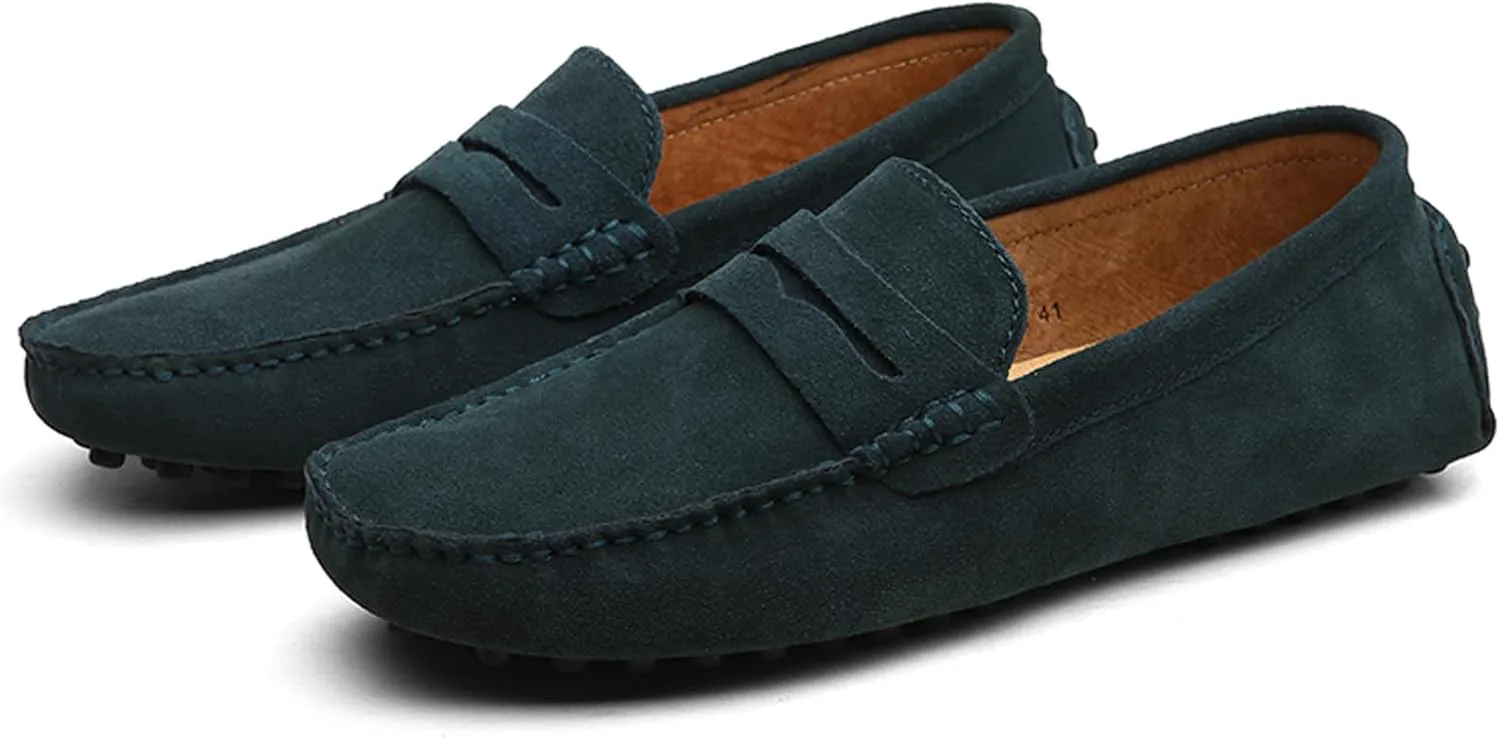 

Мужские лоферы WUIWUIYU, повседневные слипоны, мягкие пенни-лоферы для мужчин, легкие замшевые большие размеры, обувь для вождения, мокасины, темно-зеленый