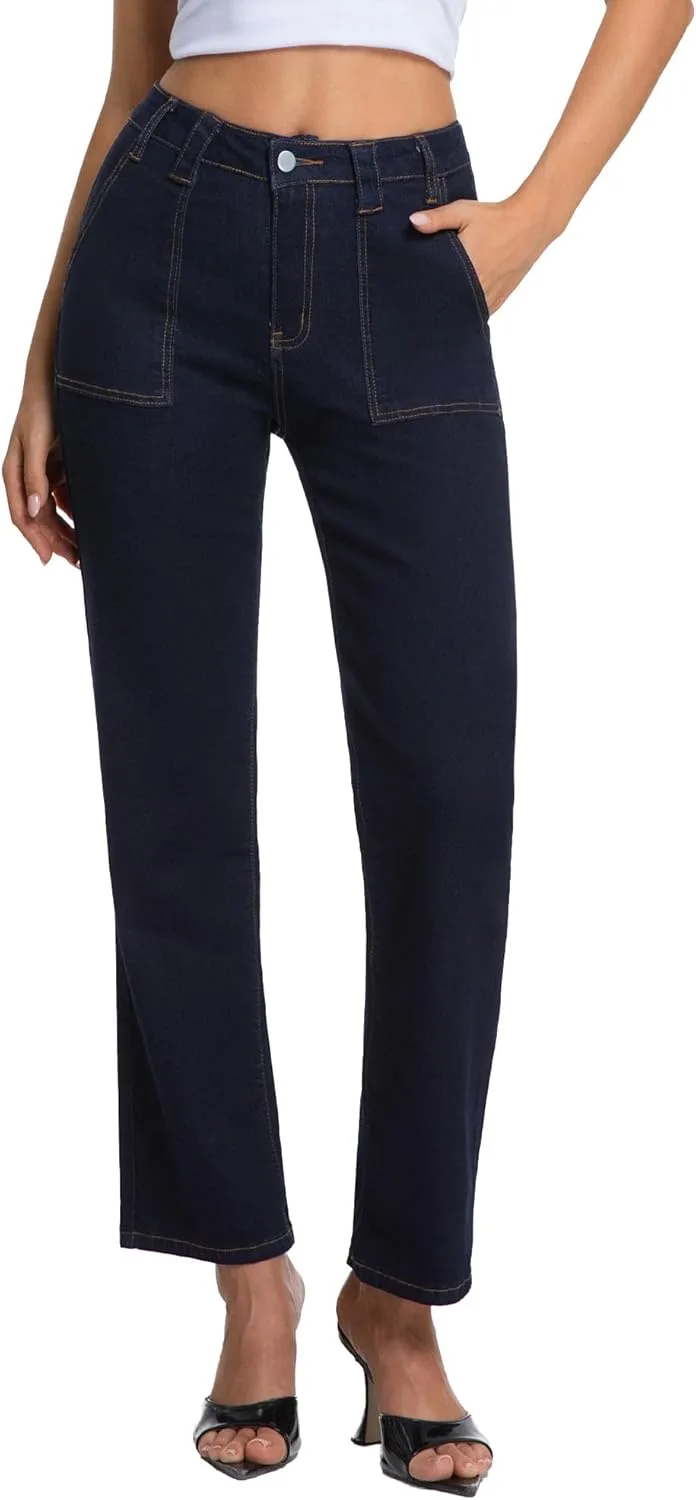 

Женские джинсы прямого кроя Petite с высокой посадкой, эластичные укороченные Myzellia