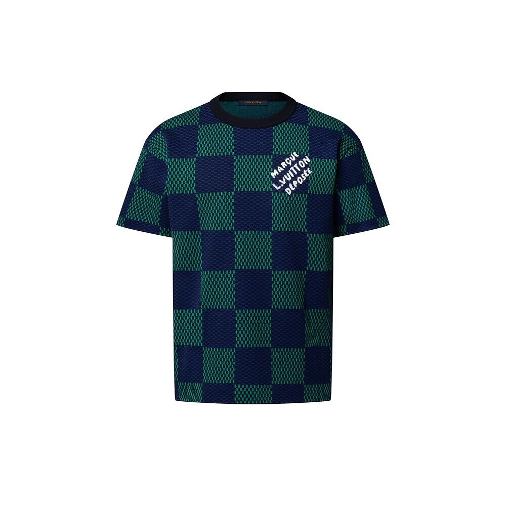 

Жаккардовый джемпер Damier из хлопка с короткими рукавами и круглым вырезом Louis Vuitton, синий