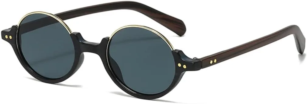 

Винтажные круглые солнцезащитные очки для женщин, модные градиентные очки UV400, мужские трендовые очки с заклепками в стиле панк UATXTAU, Black Wood Gray