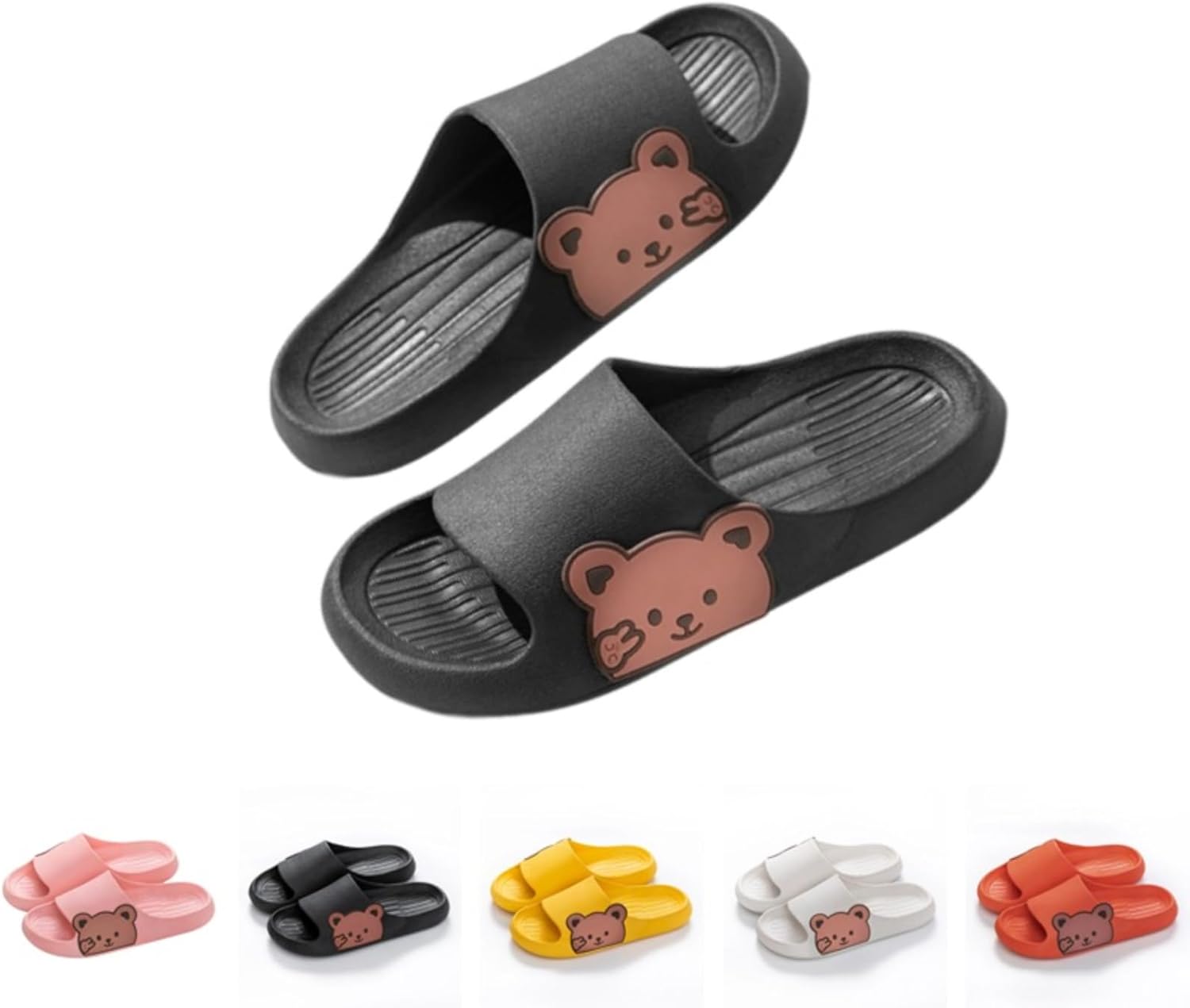

Женские тапочки Japado с медведем, женские и мужские милые тапочки с животными для душа и ванной, открытые летние тапочки, противоскользящие для дома и улицы, черный